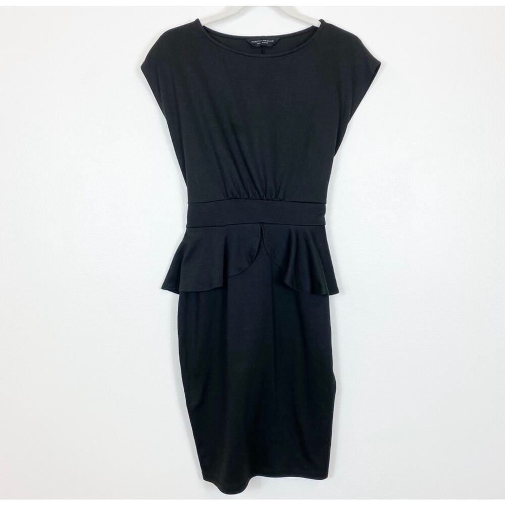 Dorothy Perkins Black Pencil Dress Peplum Waist Size 6